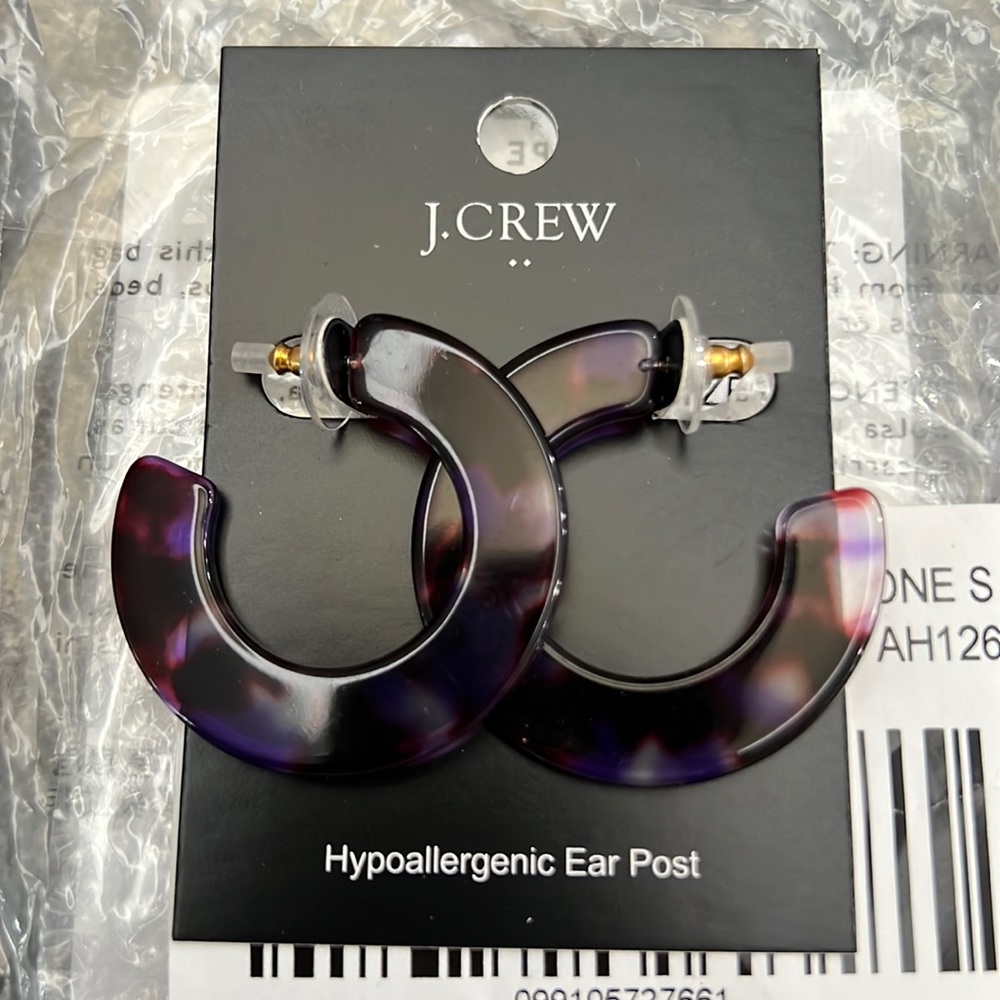 J. Crew Purple Tortoise Hoop Earrings NWT